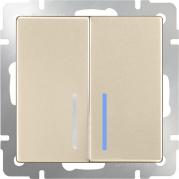 Выключатель двухклавишный с подсветкой шампань WL11-SW-2G-LED 4690389124662