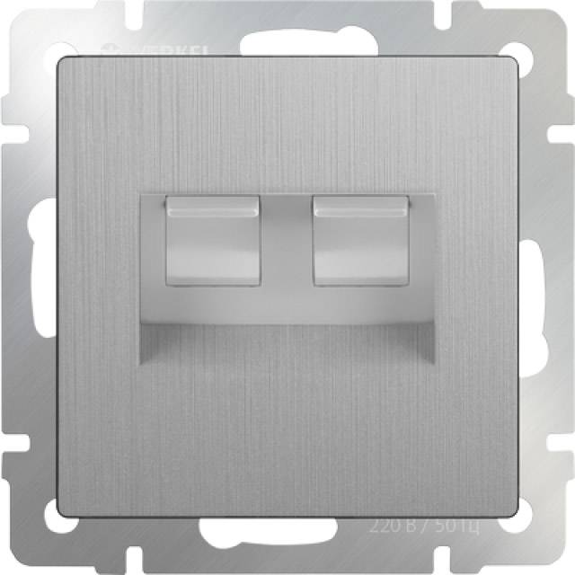 Розетка телефонная RJ-11 и Ethernet RJ-45 серебряная рифленая WL09-RJ11-45 4690389085055