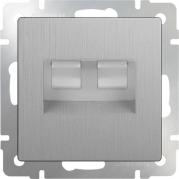 Розетка телефонная RJ-11 и Ethernet RJ-45 серебряная рифленая WL09-RJ11-45 4690389085055