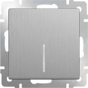 Выключатель одноклавишный с подсветкой серебряный рифленый WL09-SW-1G-LED 4690389085130