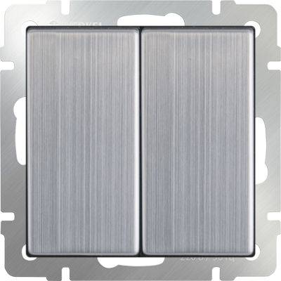 Выключатель двухклавишный проходной глянцевый никель WL02-SW-2G-2W 4690389045769