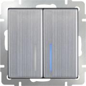 Выключатель двухклавишный с подсветкой глянцевый никель WL02-SW-2G-LED 4690389059230
