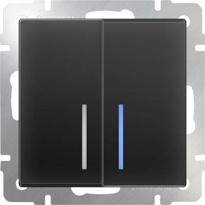 Выключатель двухклавишный с подсветкой черный матовый WL08-SW-2G-LED 4690389054198