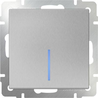 Выключатель одноклавишный с подсветкой серебряный WL06-SW-1G-LED 4690389053856