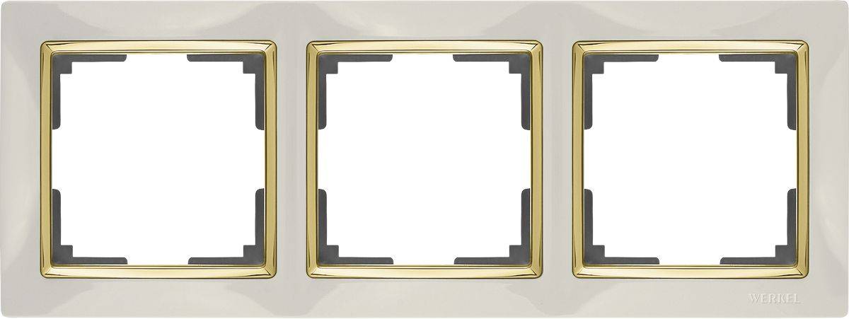 Рамка Snabb на 3 поста слоновая кость/золото WL03-Frame-03-ivory/GD 4690389083907