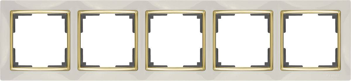 Рамка Snabb на 5 постов слоновая кость/золото WL03-Frame-05-ivory/GD 4690389083945